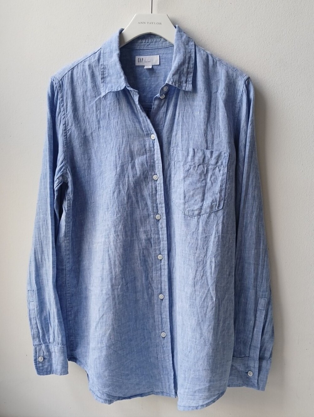 Gap 100% Linen Button Front Shirt Blue Women's XS